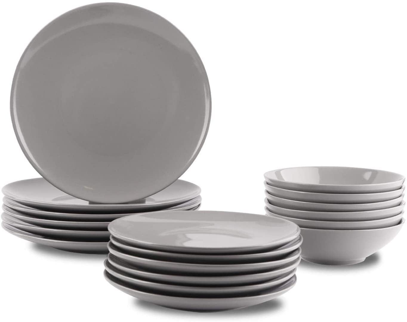 Amazon Basics Service de table en grès, 18 pièces, gris fumé, 6 services