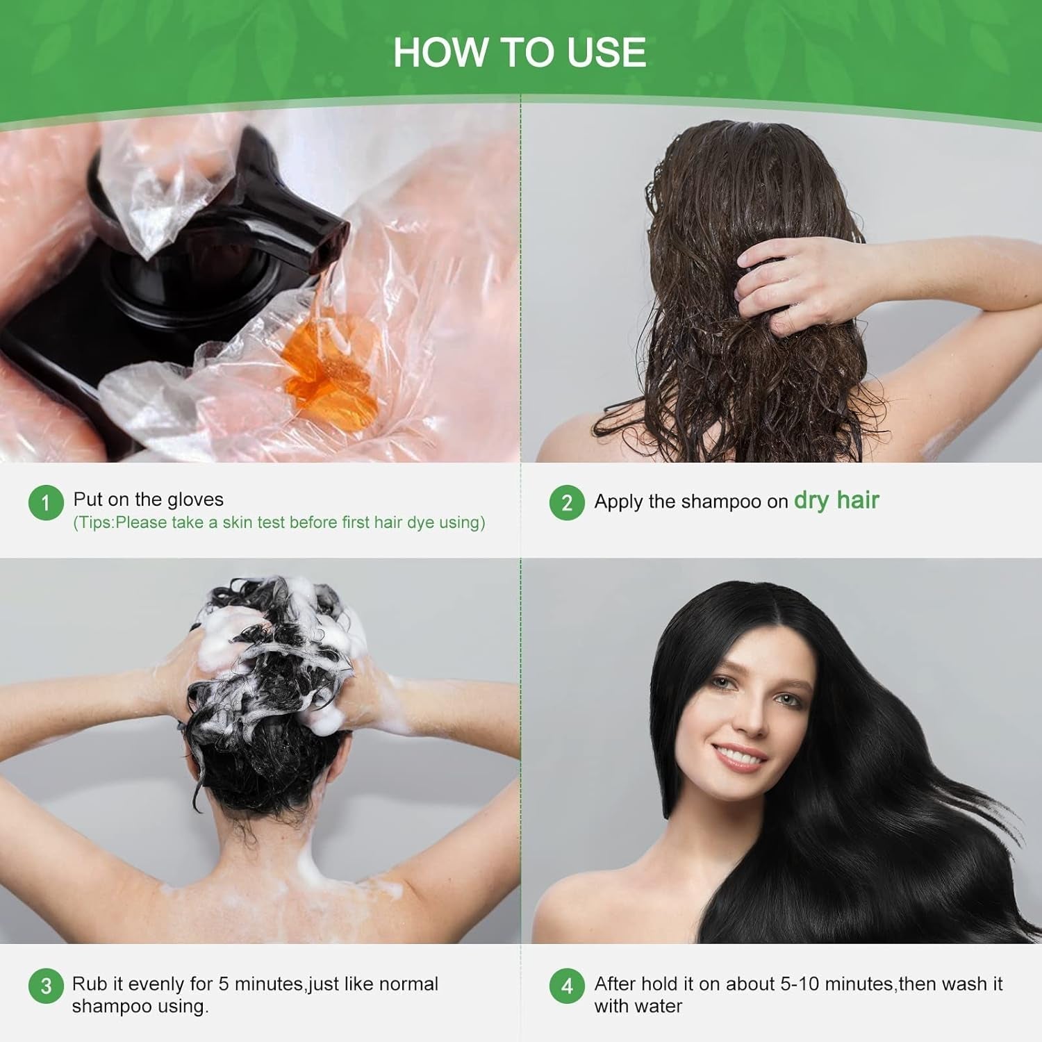 Shampoing Instantané Cheveux Noirs, Shampoing Teinture Naturelle, Couverture 100% Gris - Facile et Rapide, Coloration Semi Permanente pour Cheveux Noirs, Shampoing Teinture Capillaire pour Homme et Femme Coloration Cheveux Naty Shop