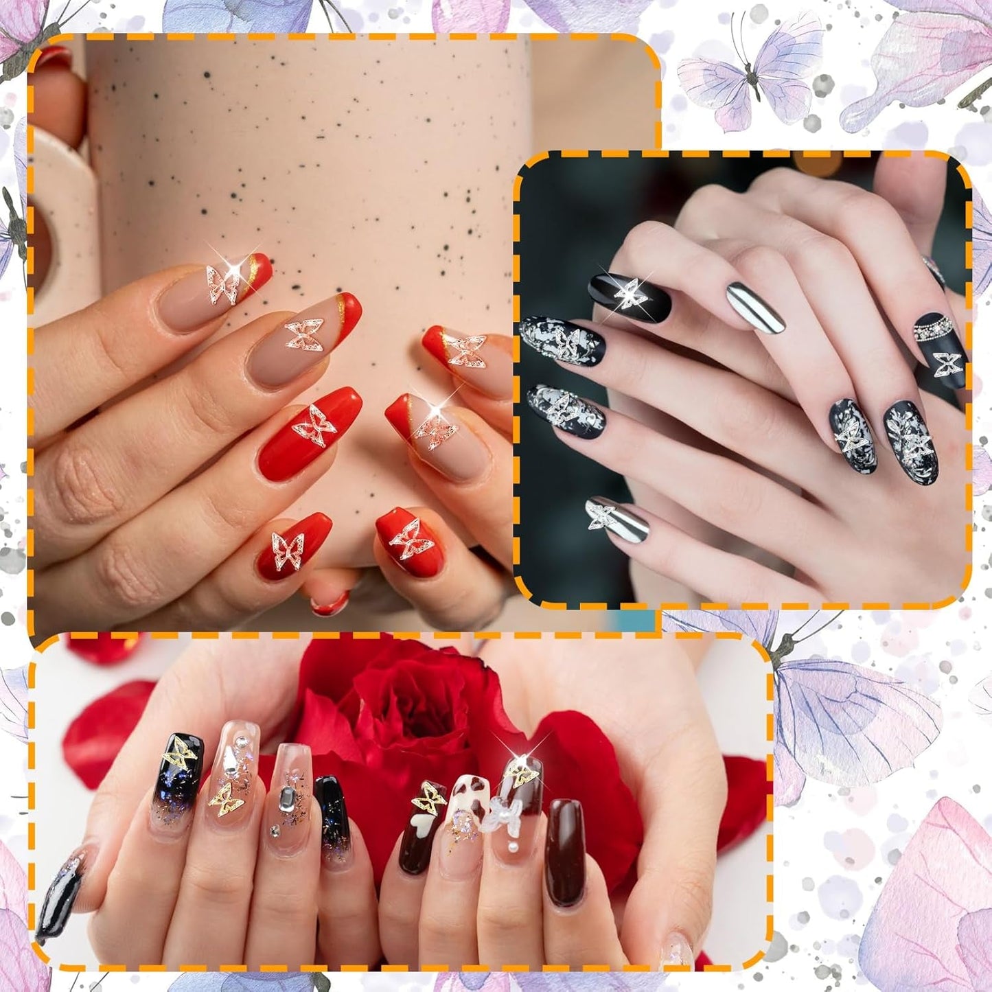 80 pièces 3D papillon ongles breloques alliage papillon or argent paillettes Nail Art décorations ongles bijoux accessoires bricolage manucure pour les femmes
