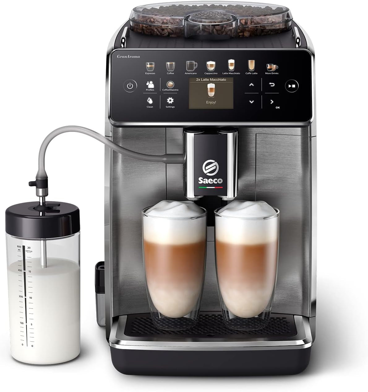 Machine à expresso automatique Saeco GranAroma - 14 spécialités de café, écran couleur intuitif, 4 profils utilisateur, moulin en céramique, 1500 watts (SM6580/10)