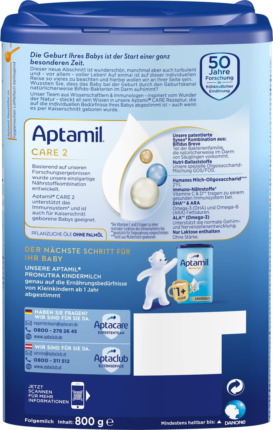 Aptamil Care 2 – Convient également aux bébés nés par césarienne – 1 x 800 g