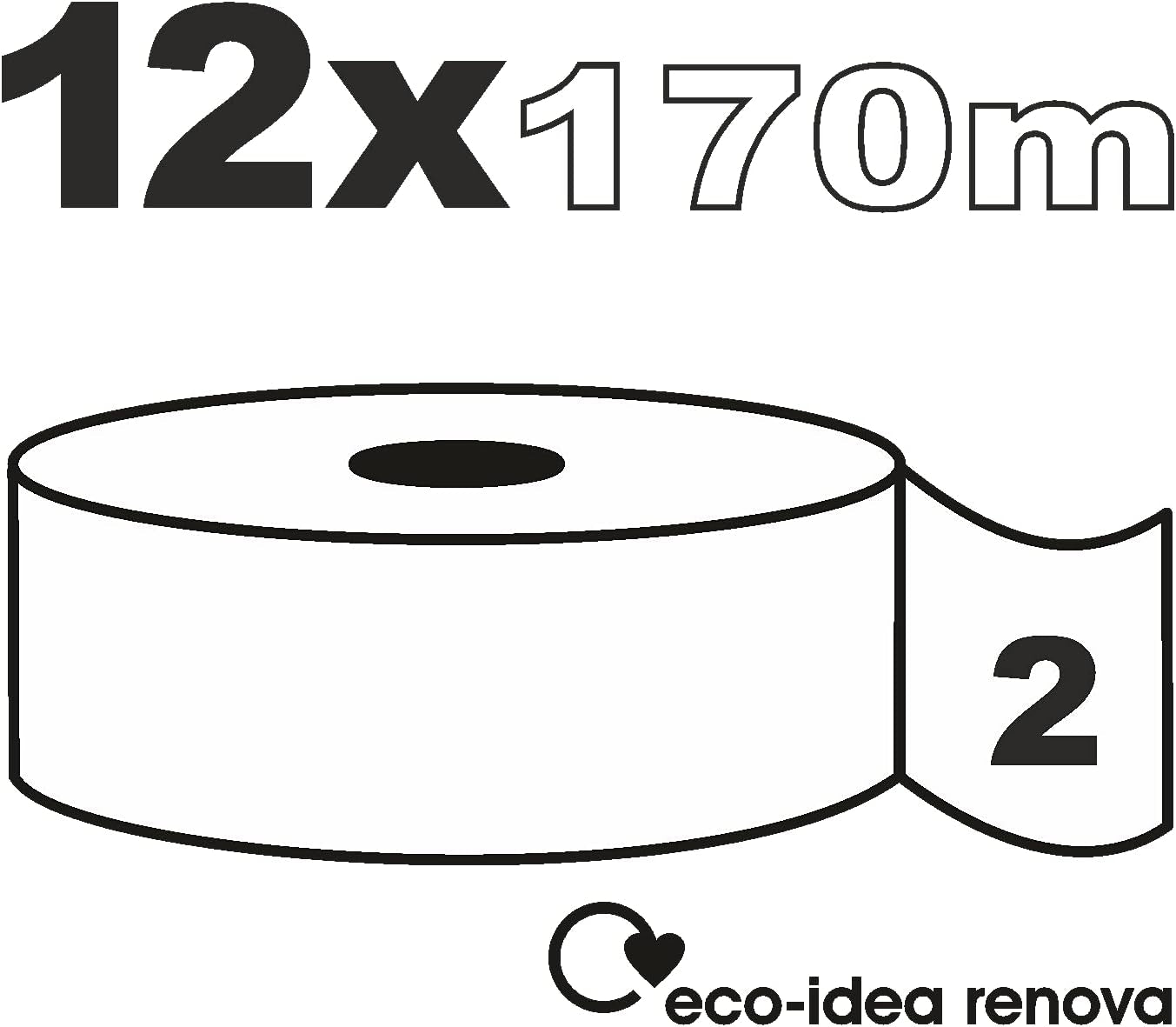 Papier toilette Renova Jumbo BLK, 12 rouleaux à 170 M, papier blanc, 2 couches