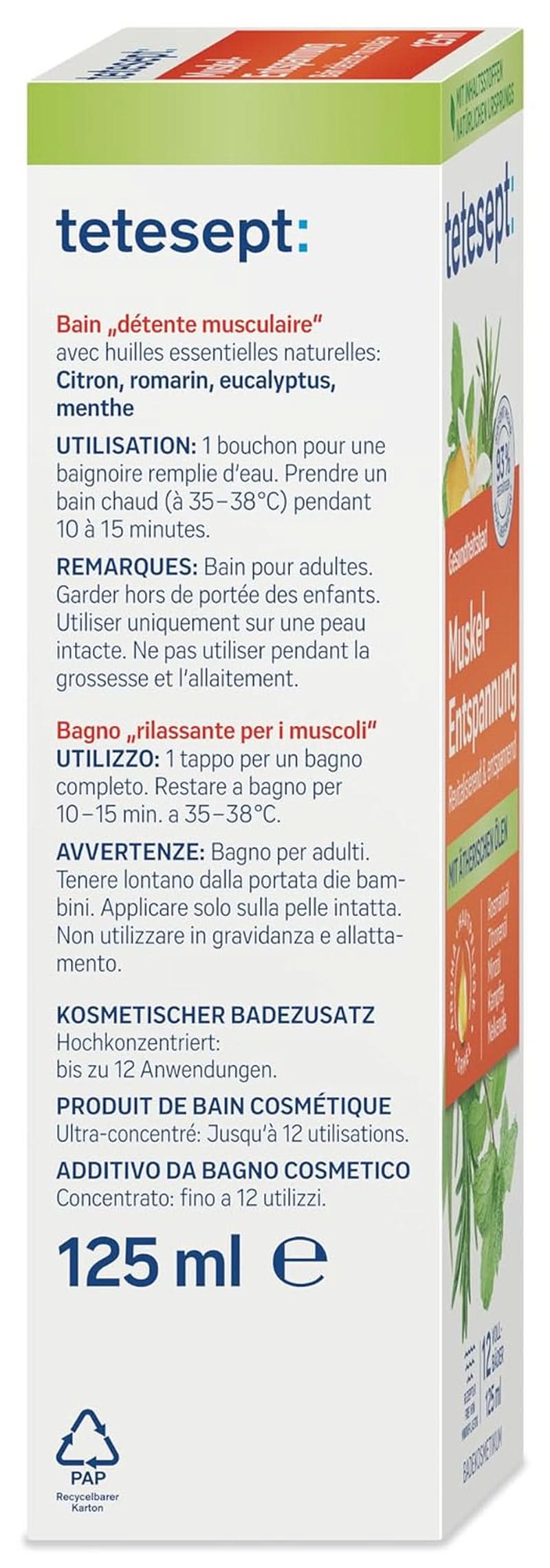 Tetesept Muskel, Additif de bain relaxant après effort physique, 125 ml Douche et bain Naty Shop
