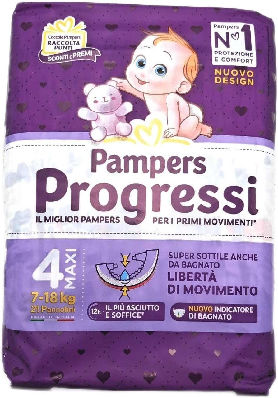 Couches Pampers Progressi Maxi + 500 points câlins supplémentaires, taille 4 (7 – 18 kg), 126 couches (taille standard)