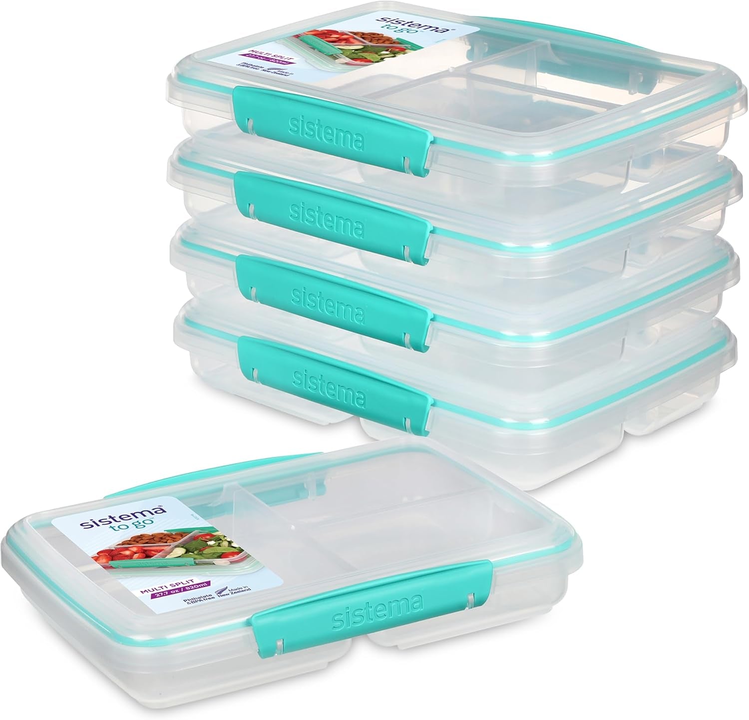 Conteneurs de stockage de nourriture du système Nest IT Boîtes de préparation de repas | Récipients de stockage hermétiques de 1,9 litre avec TROIS compartiments et couvercles | Sans BPA | Vert | 5 pièces Boîtes de conservation alimentaire Naty Shop 5 X 820 Ml