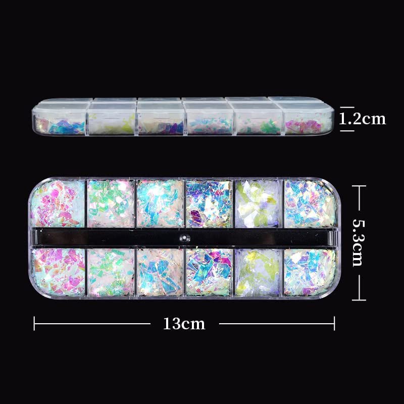 JMEOWIO – paillettes pour ongles, 12 grilles, sirène, accessoires de décoration pour Nail Art, Design des ongles