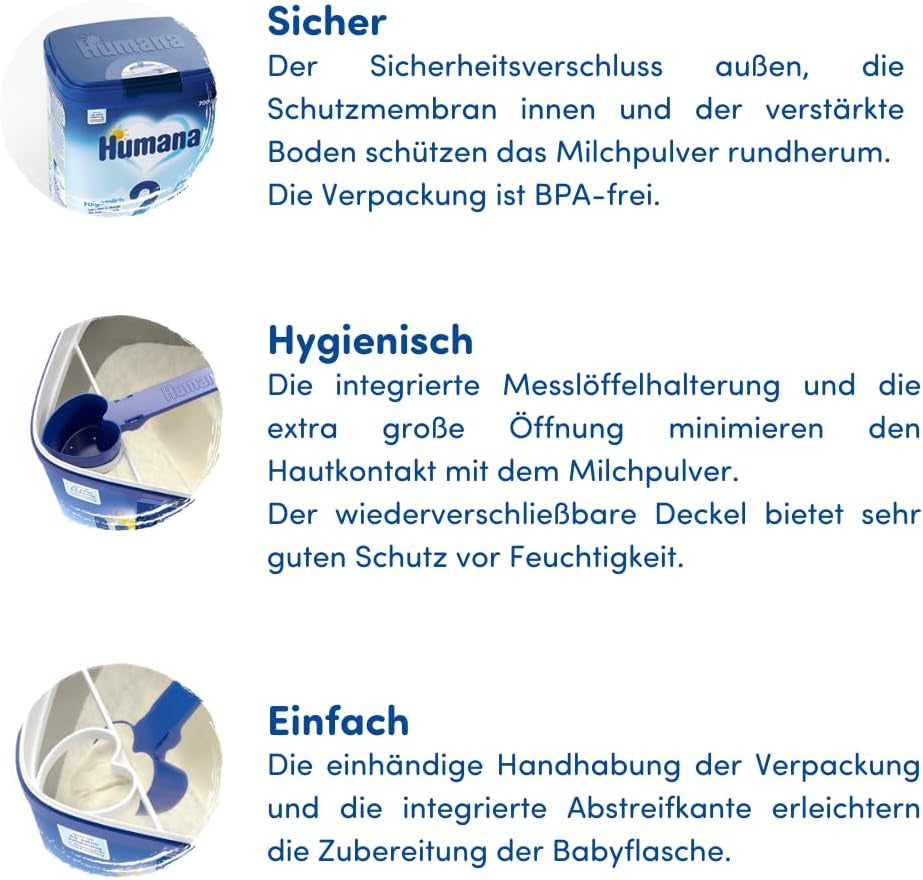 Humana Kindergetränk 1+, ab 1 Jahr, Milchpulver für Kindermilch, nährstoffreiche Milch für Kleinkinder, as gelegentliches Milchgetränk oder zur Mahlzeit, 650 g