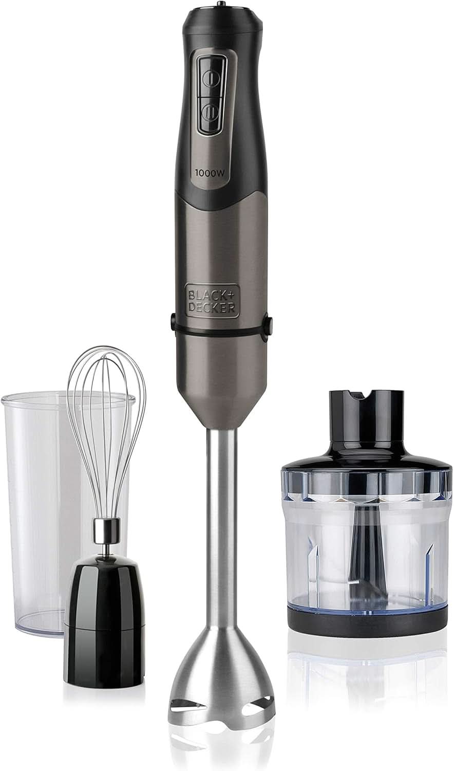 BLACK+DECKER Batteur sur socle | BXHBA1500E | 1500 watts | 20 vitesses | Turbo | Bois d'Édel | Protection anti-spritz | Y Compris Pürieraufsatz, Schneebesen, Zerkleinerer Und Messbecher Cuisine Naty Shop Single 3 Zubehörteile 1000W