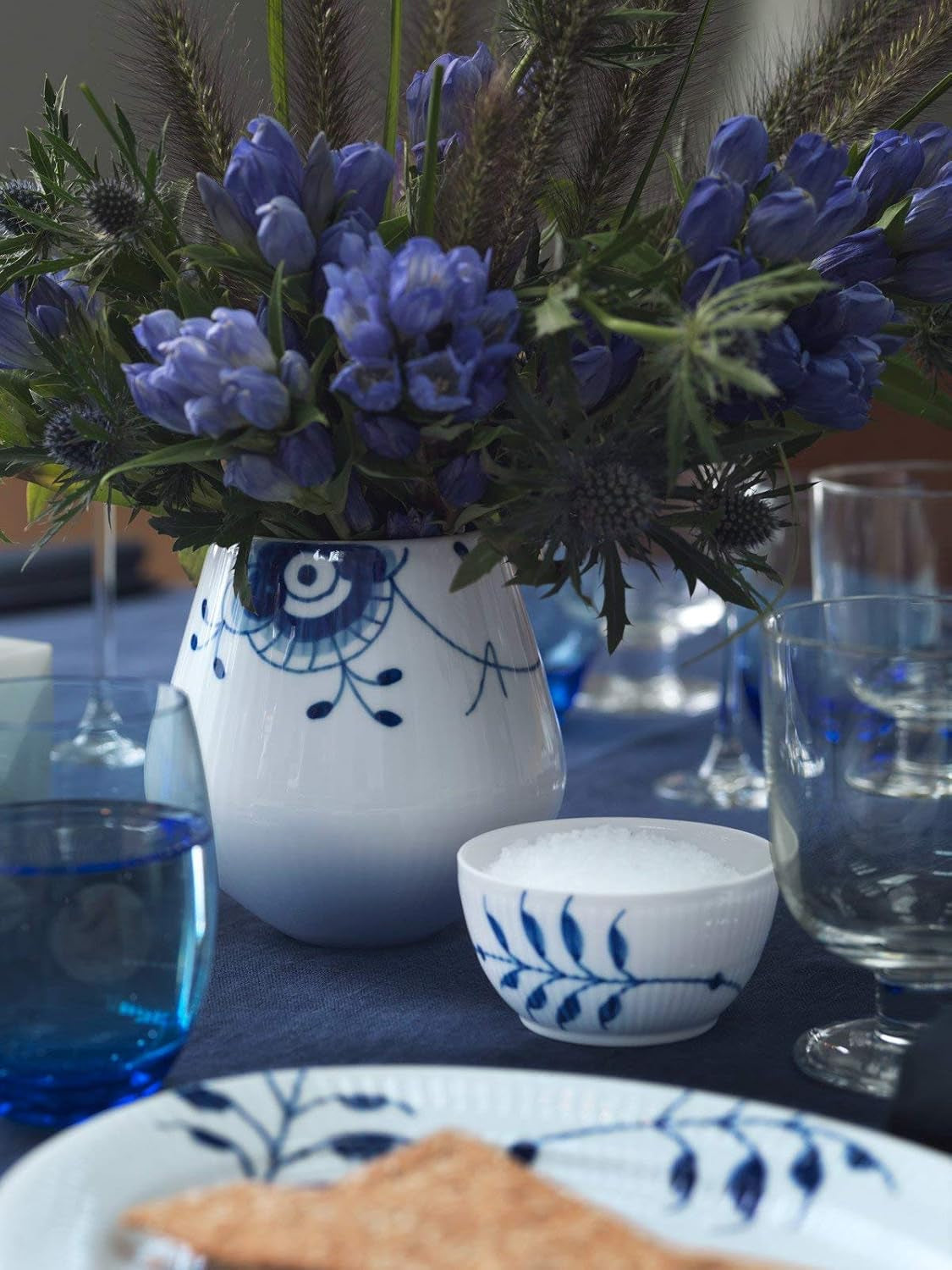 Méga Cendrier en Porcelaine Bleu-Blanc, 10 cl, Peint à la Main, 1017342