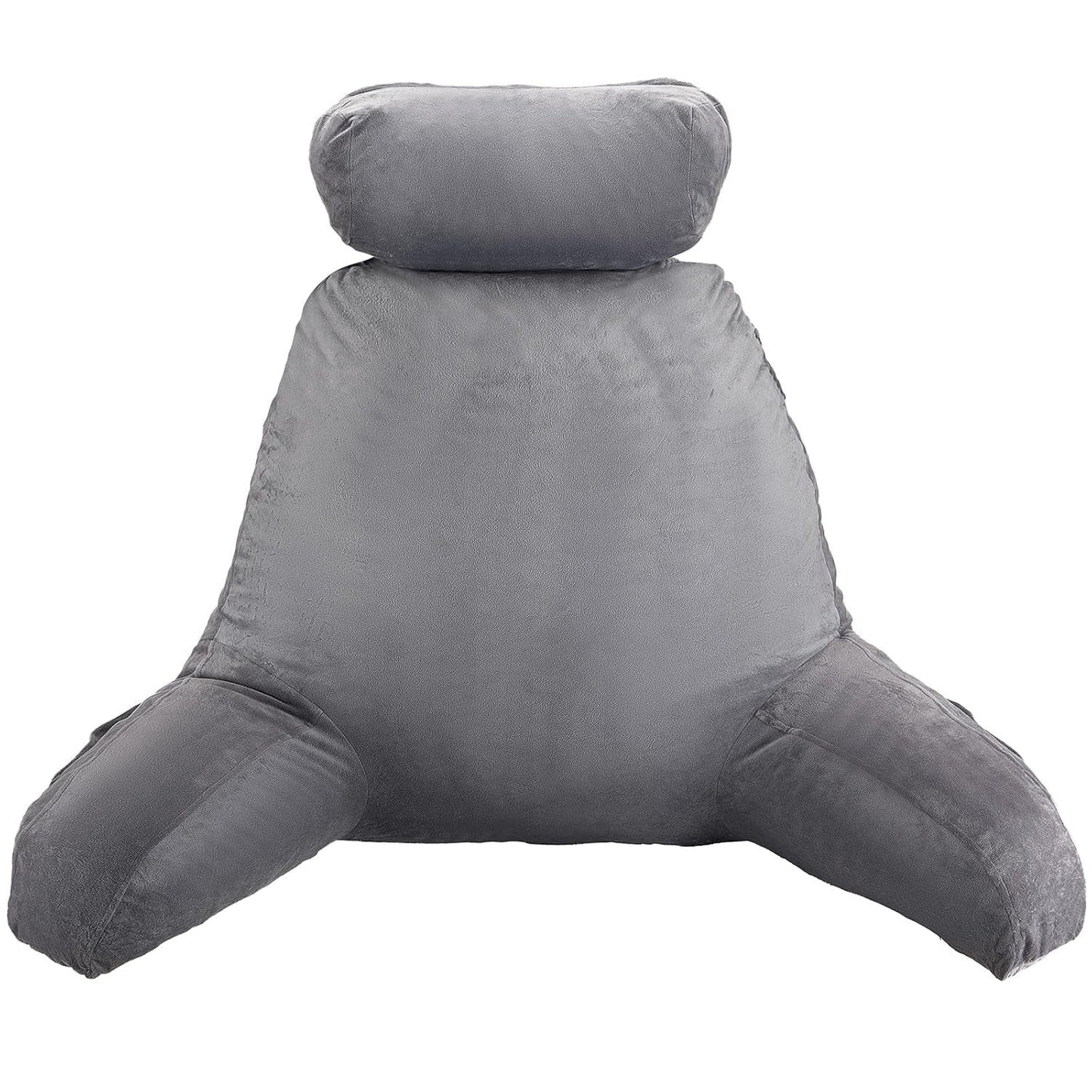 VEVOR Oreiller de lecture, oreiller de lit (grand) avec appui-tête amovible, oreiller de dos à 3 poches et tissu en velours court lavable et mousse à mémoire de forme déchiquetée, côté avec poignée, pour regarder la télévision, lire, jouer