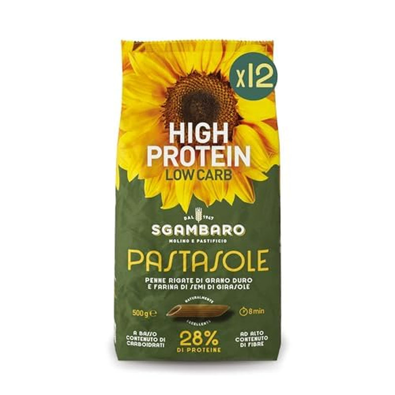 PASTASOLE , Penne Rigate mit Hartweizengrieß aus 100% italienischem Anbau und Sonnenblumenkernmehl - 500g - Riche en protéines, faible en glucides, haut ballaststoffgehalt
