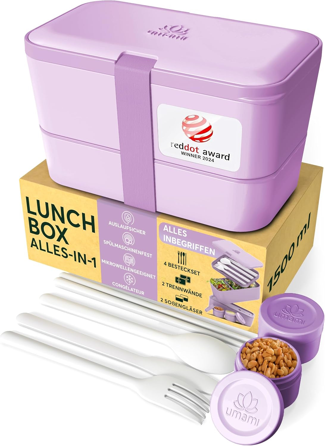 Umami Boîte à lunch pour adultes, 4 couverts et compartiments Boîte à bento empilable étanche, Boîte à lunch adulte, Récipient à salade à emporter, Boîte à lunch pique-nique/bureau, Gris anthracite, 1500 ml Boîtes de conservation des aliments Naty Shop Lavande Violet L - 1500 ml Empilables les unes dans les autres