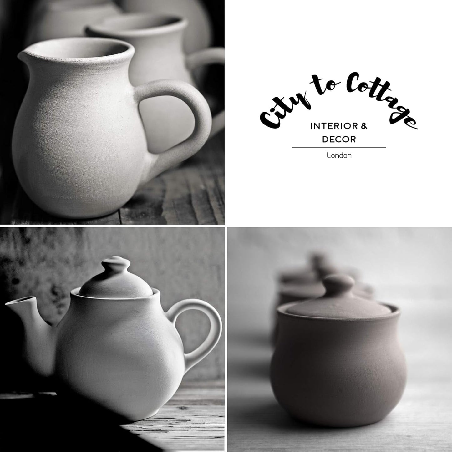 City to Cottage® - Grand service à thé | Rouge et Blanc | Points | Fait à la main | Théière en céramique 1,7 litres, pot à lait, sucrier