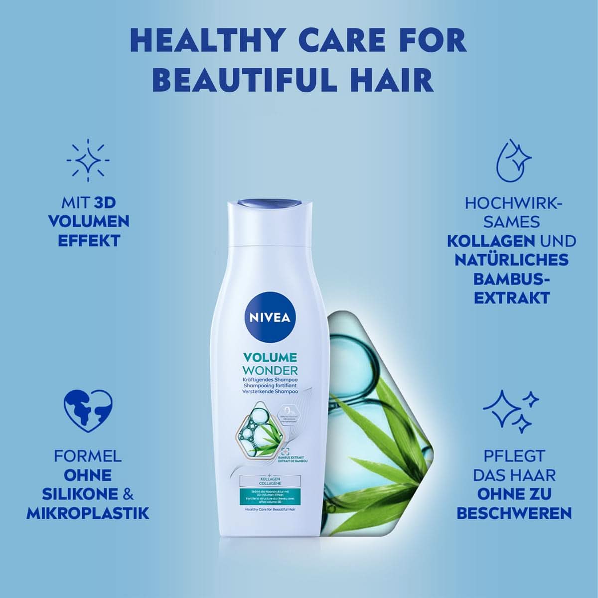 NIVEA Volume Wonder Shampooing fortifiant, shampooing volumateur, 50 ml Douche et bain Naty Shop