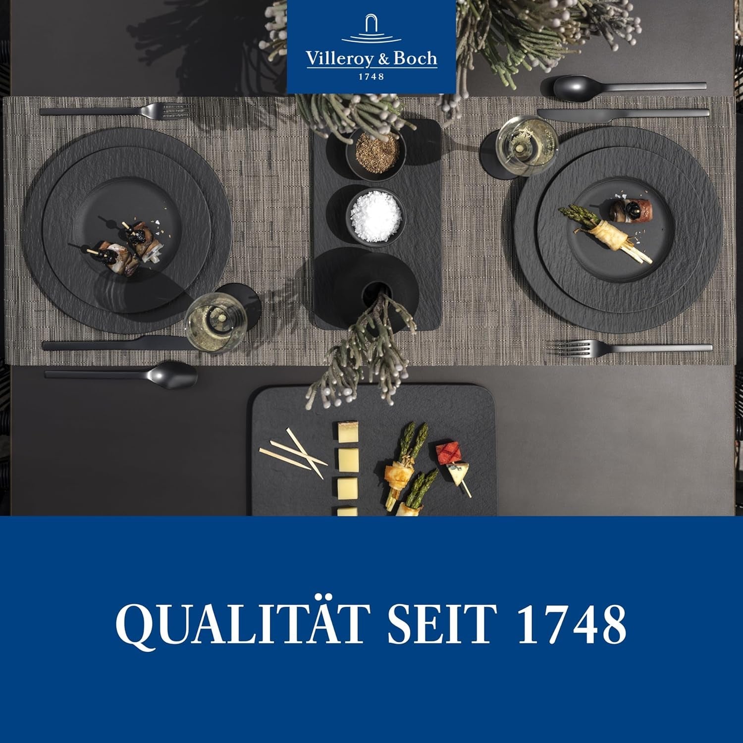 Villeroy & Boch Manufacture Rock Service de table, 6 pièces, Noir, Passe au lave-vaisselle, Passe au micro-ondes, Service de table noir mat, Vaisselle, Couverts, Porcelaine Premium