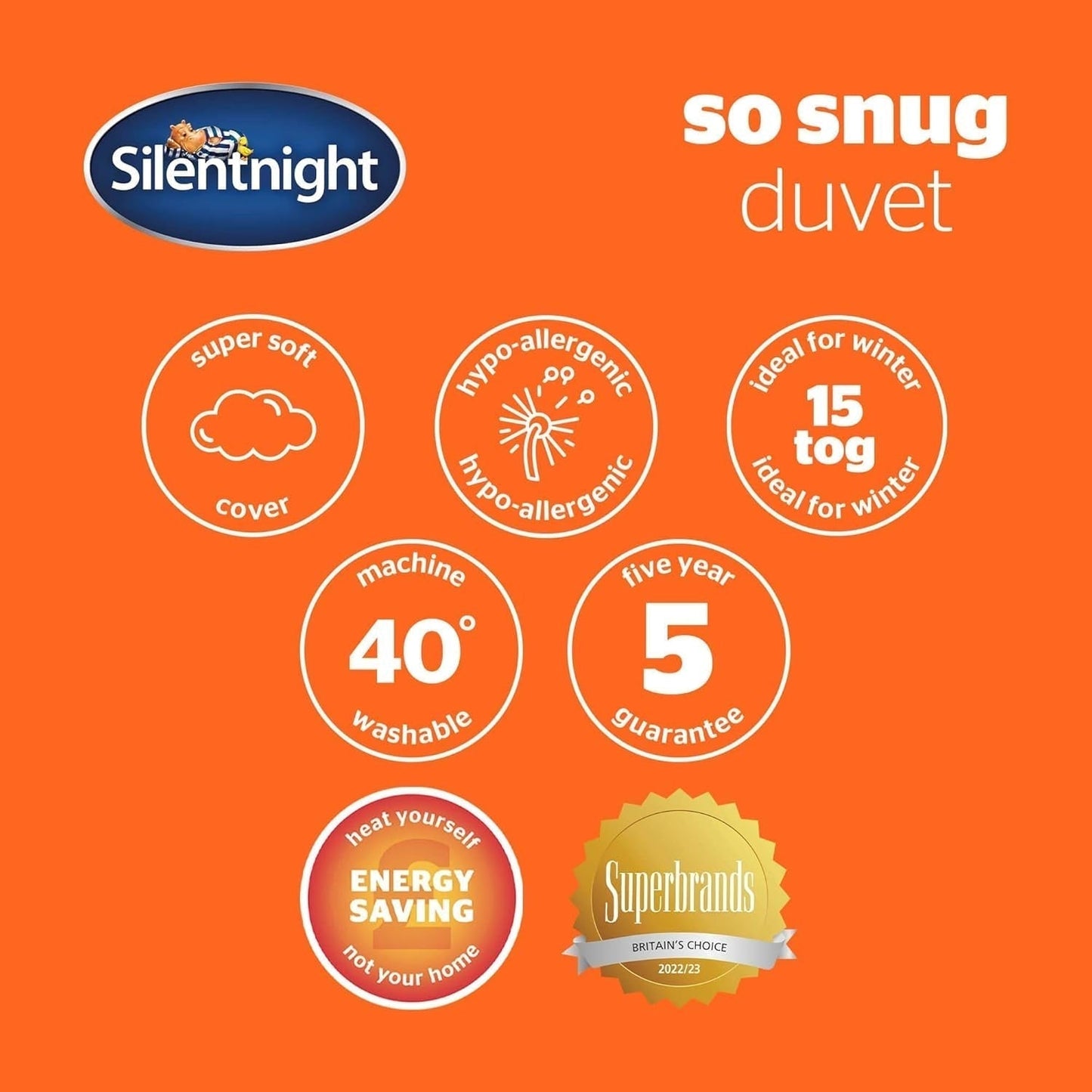 Silentnight so Snug 534222GE Couette pour lit King Size, 15 Tog, chaude, confortable, épaisse, hypoallergénique et lavable en machine, blanche, couettes et couettes pour lit King Size Naty Shop