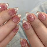 Moonglow Faux Ongles Magnétiques Courts, Rose Amande Rouge Dégradé Paillettes Oeil de Chat avec Colle, Rose Rouge Ombre Paillettes Photothérapie Ongles Artificiels pour Femmes et Filles
