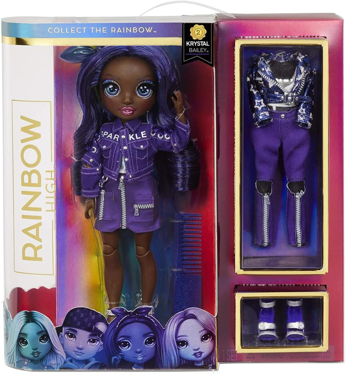 Poupée Rainbow High Fashion – Kristal Bailey – Poupée indigo avec 2 tenues de luxe – Comprend des accessoires et un support pour poupée série 2 – Excellent cadeau pour les enfants et les collectionneurs à partir de 6 ans