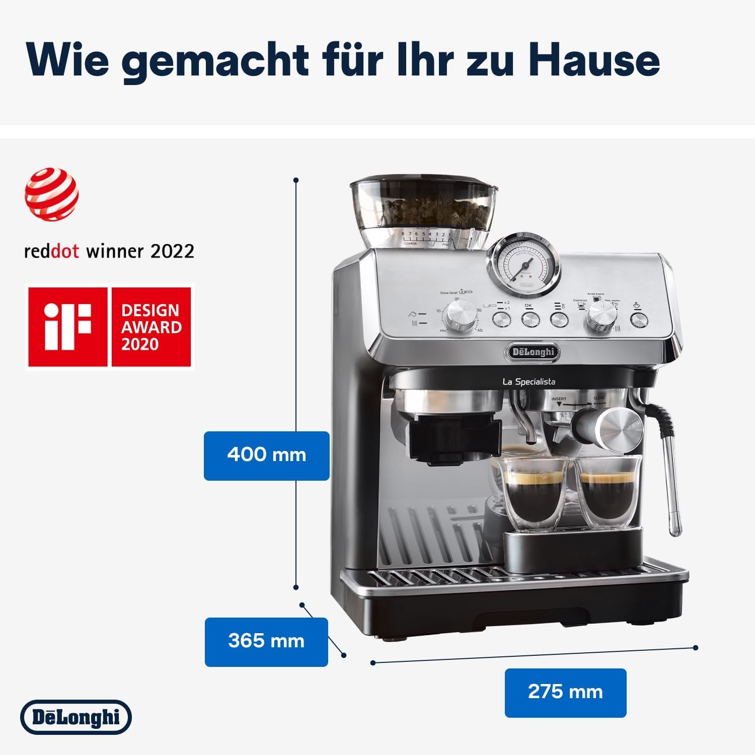 De'Longhi La Specialista Arte EC9155.MB Machine à expresso porte-filtre avec moulin, 8 niveaux de mouture, pression 15 bars, 3 niveaux de température, mousseur à lait, 1550 W, réservoir 1,7 L, acier inoxydable/noir, kit barista inclus