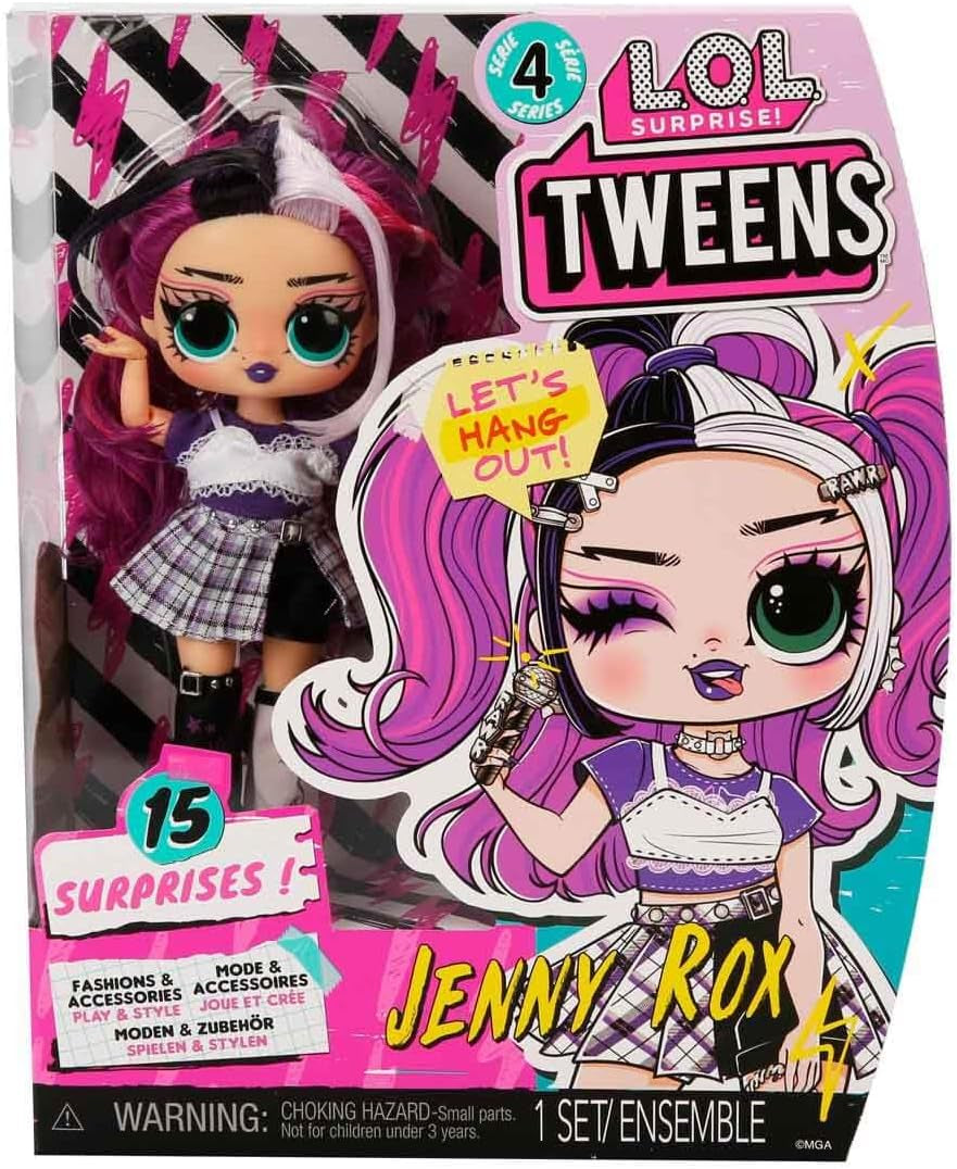 Mdr Surprise ! Poupée mannequin pré-adolescente série 4 - Jenny Rox - Déballe 15 fabuleuses surprises et accessoires - Excellent cadeau pour les 4 ans et plus