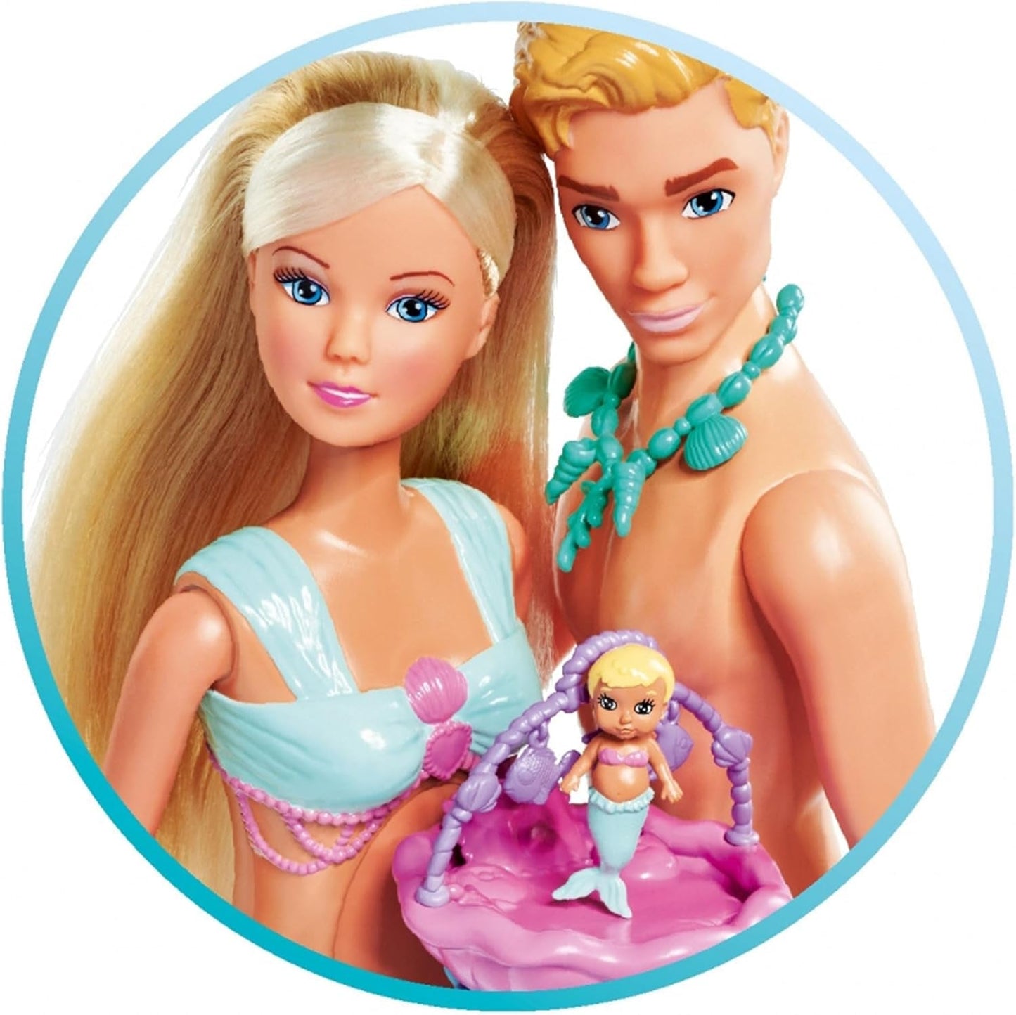 Simba 105733524 - Steffi Love Mermaid Family Enceinte Sirène Kevin Poupée avec berceau 29 cm Poupées tendance pour 3 ans et plus