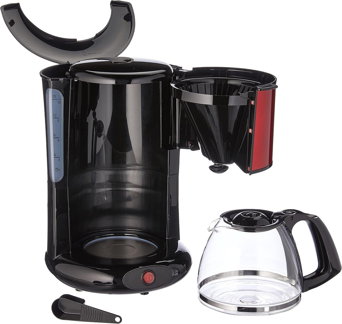 Machine à expresso Subito avec filtre, carafe en verre, 10-15 tasses, capacité 1,25 L, fonction d'arrêt automatique, filtre amovible, indicateur de niveau d'eau, acier inoxydable, rouge/noir, FG360D