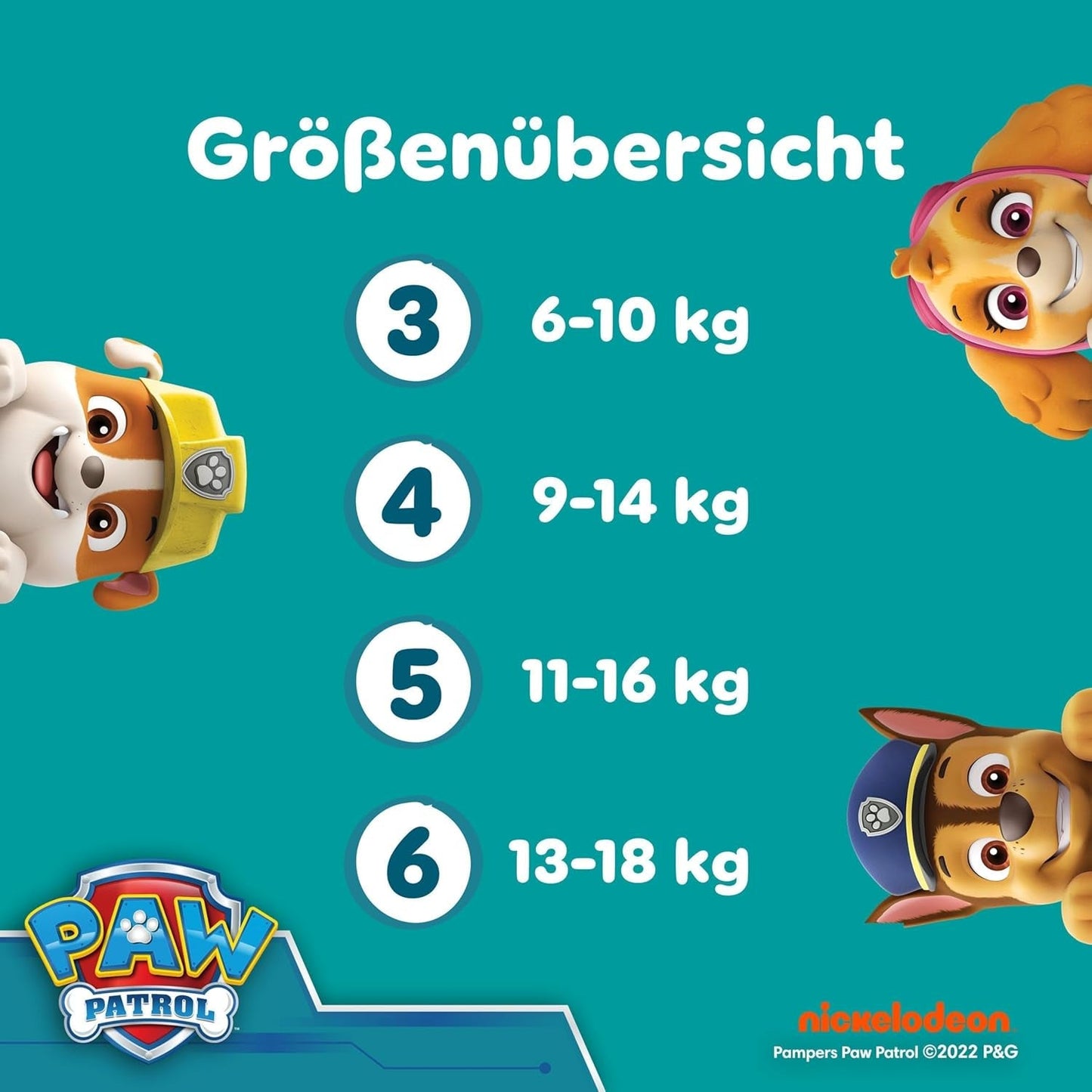 Couches Pampers Baby-Dry Puppy Patrol Edition, taille 6, 164 couches, 13 kg - 18 kg, protection contre les fuites jusqu'à 100 % et confort toute la nuit