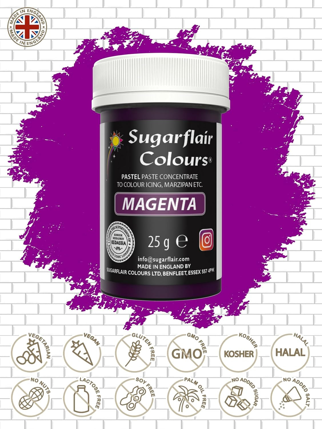 Sugarflair Pasta Colorant Alimentaire Magenta Pastel, Colorant Alimentaire pour Pâtes, Fondant et Massepain, Couleurs Spectrales Concentrées - 25g