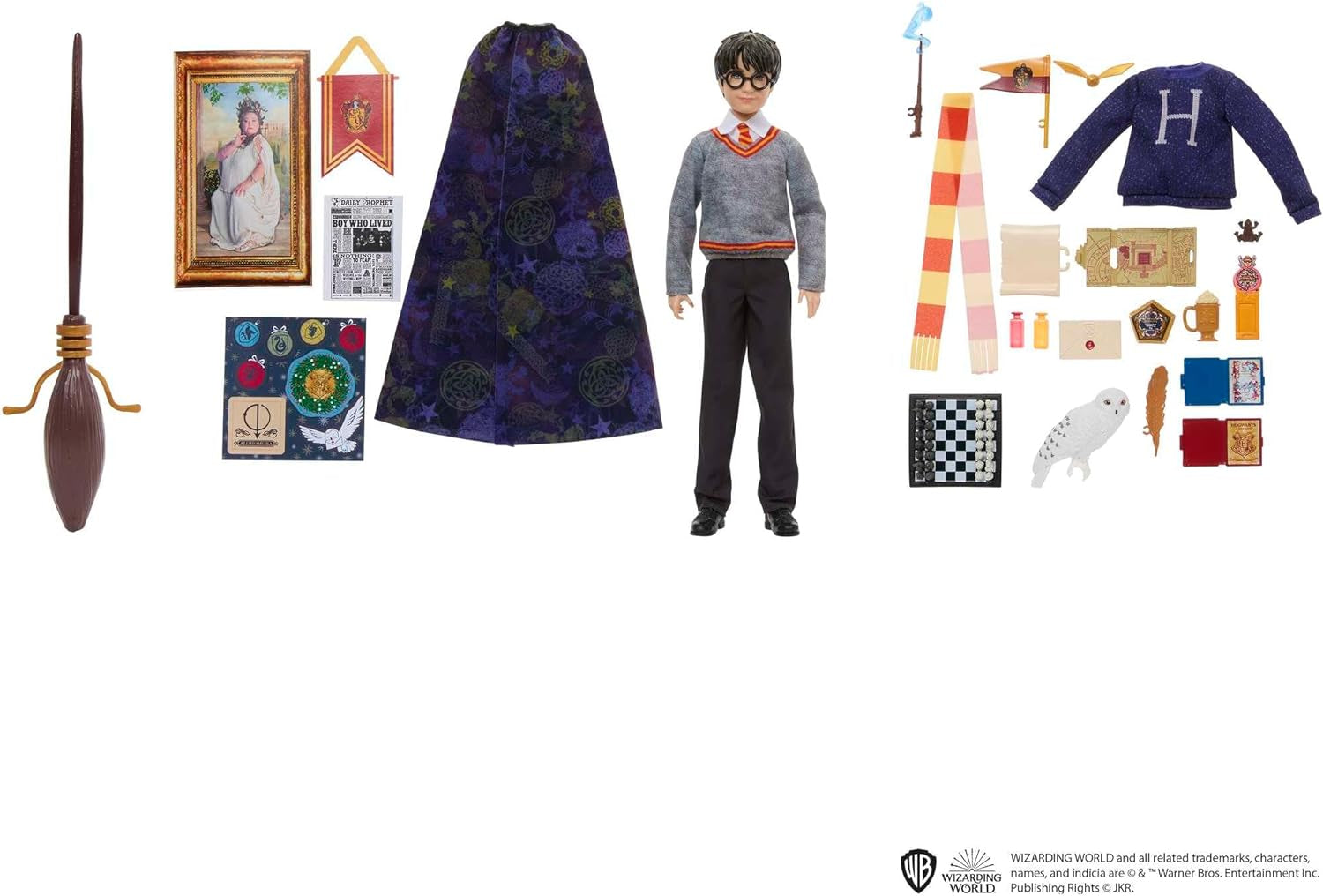 Calendrier de l'Avent HARRY POTTER Gryffondor - 24 histoires, surprises magiques, salle commune de Poudlard, visage réaliste, pour les fans de 6 ans et plus, HND80 Naty Shop Dolls