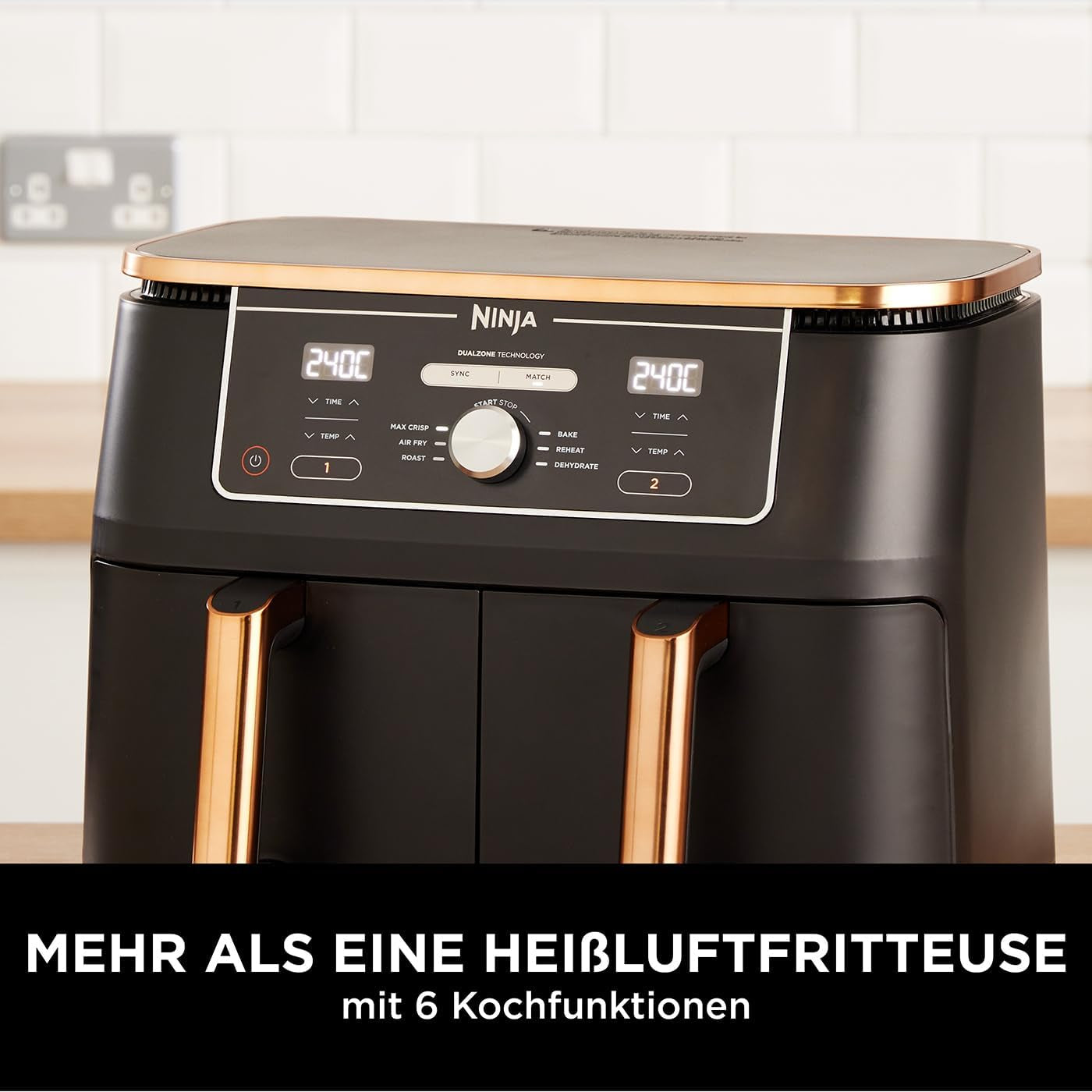 Friteuse à air double zone Ninja Foodi AF400EUCP MAX, friteuse à air 9,5 L, 2 compartiments, avec pinces, revêtement antiadhésif électroménager Naty Shop