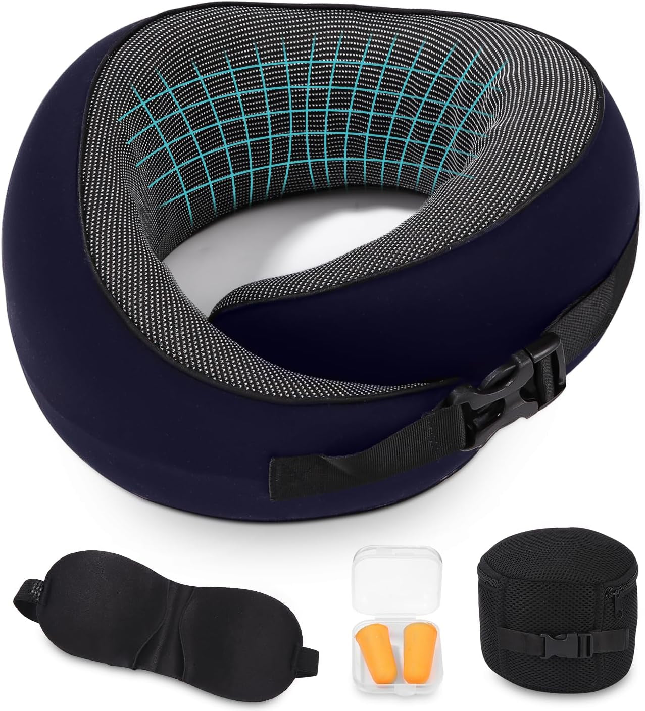 Oreiller cervical d'avion, oreiller de voyage en mousse à mémoire de forme, oreiller cervical pour adulte, oreiller d'avion réglable et lavable, oreiller de voyage ergonomique (gris) Oreillers orthopédiques cervicaux Naty Shop Navy
