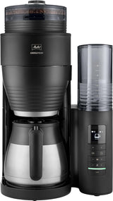 Melitta AromaFresh Therm Pro X - Machine à expresso avec filtre, moulin intégré, réservoir d'eau amovible, carafe thermique en acier inoxydable et fonction minuterie, pour jusqu'à 8 tasses de café, noir/argent
