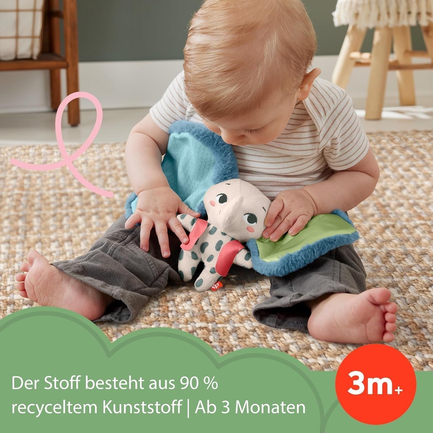Fisher-Price Giant Ear Elephant - Adorable peluche douce avec de très grandes oreilles, composée à 90 % de plastique recyclé et emballage certifié FSC, pour bébés de 3 mois et plus, HKD63 Bebe Toys Naty Shop