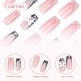 24 pièces de longueur moyenne strass rose carré perle paillettes 3D faux ongles pour femmes filles