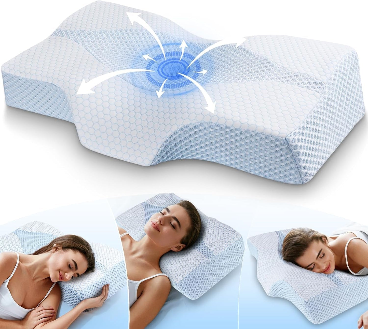 Oreiller cervical en mousse à mémoire de forme Oreiller orthopédique ergonomique pour les douleurs au cou et aux épaules - Oreiller de couchage rafraîchissant pour les dormeurs sur le côté, le dos et le ventre avec soutien du cou Oreillers orthopédiques cervicaux Naty Shop 01-Bleu Taille standard (25 * 16 * 4,2/5,3) 01-Bleu Taille standard (25"*16"*4,2"/5,3")