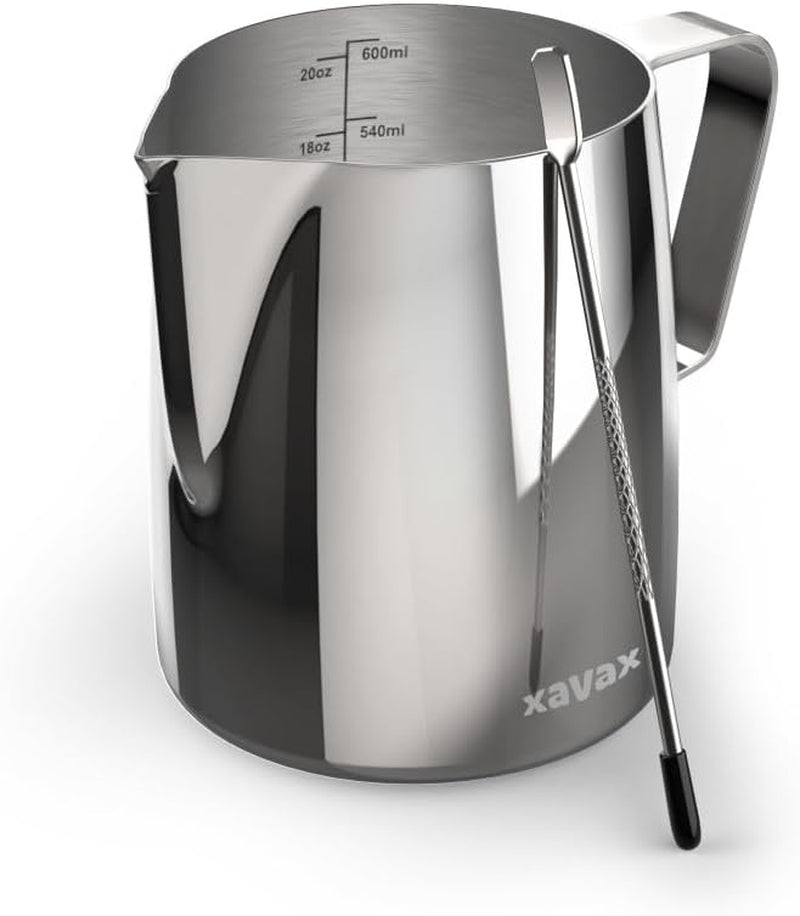 Tasse à lait Barista avec stylo latte art, acier inoxydable, 600 ml, argent