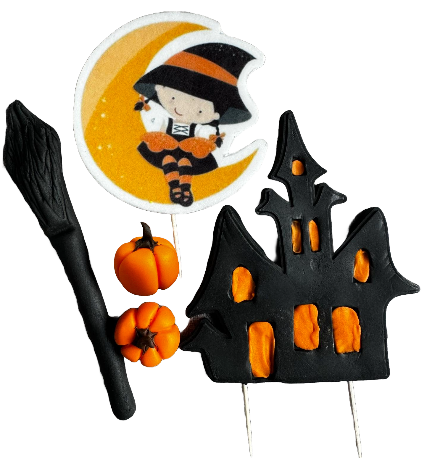 Lot de 5 décorations comestibles en pâte à sucre, Décorations Halloween en pâte à sucre Naty Shop