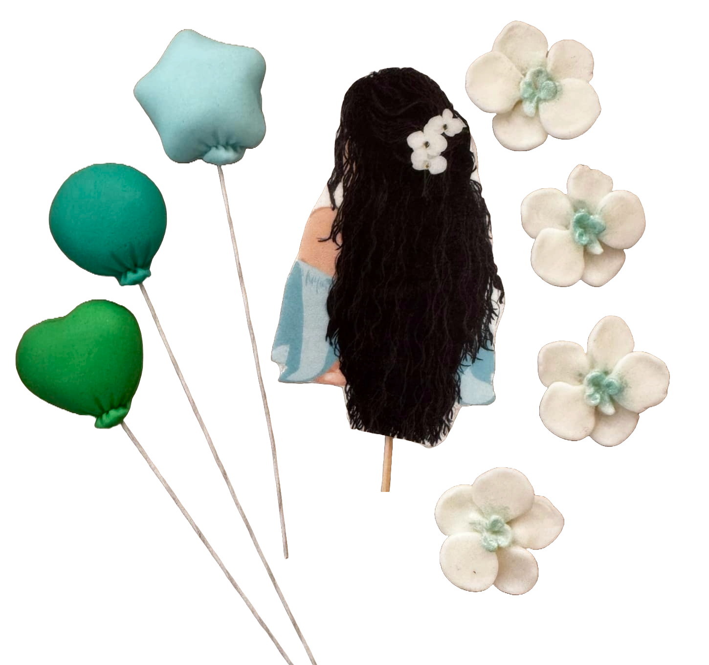 Lot de 8 décorations comestibles en pâte à sucre, Belle Dame, cheveux noirs Décorations en Pâte à Sucre Naty Shop