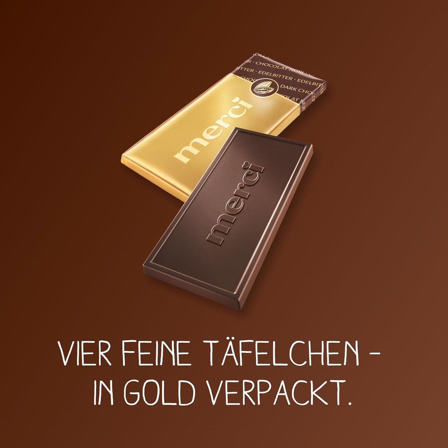 Tablettes de chocolat noir 72% – 5 x 100 g – Les plus fins carrés de chocolat noir – Chocolat enveloppé dans une feuille d'or