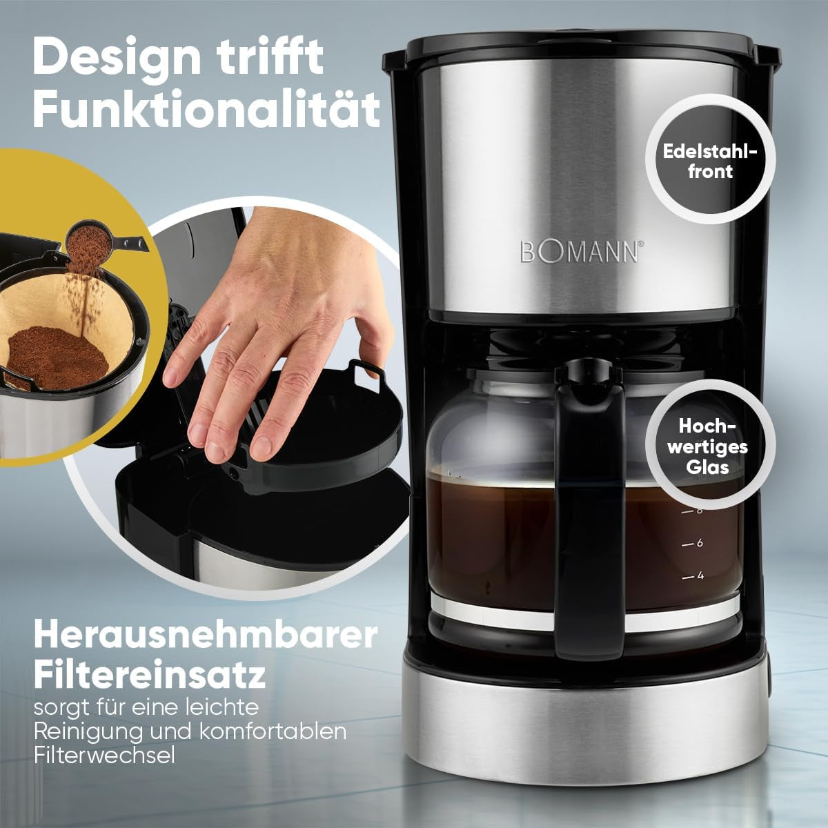 Machine à café expresso avec filtre Bomann® | pour 12-14 tasses | Machine à café expresso avec filtre | Boîtier en acier inoxydable | Anti-goutte | Expresso | Machine à café expresso avec filtre | 800W | KA6071CB