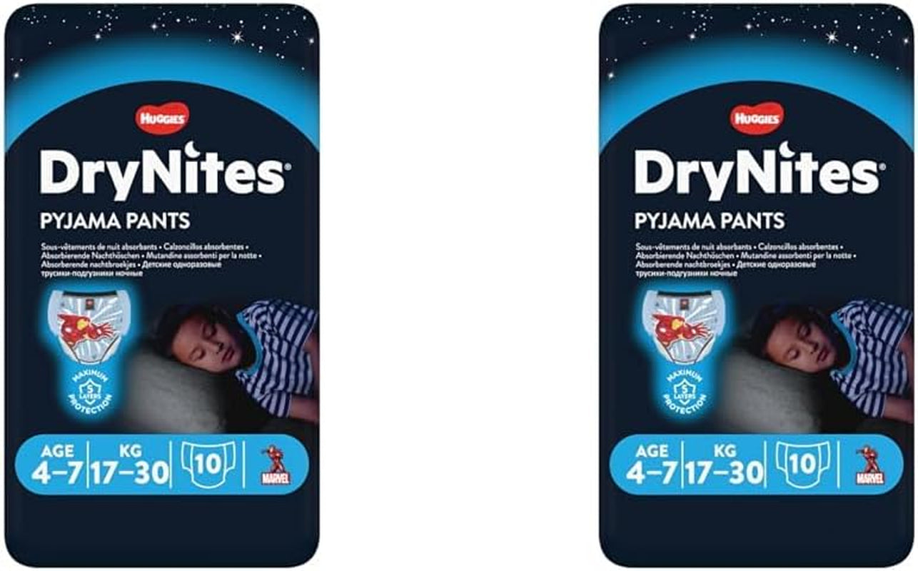 DryNites Couches absorbantes pour énurésie nocturne pour garçons de 4 à 7 ans (17 à 30 kg), paquet mensuel géant, 64 unités