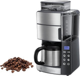 Russell Hobbs Cafetière avec moulin et carafe thermique [minuterie numérique, pomme de douche pour une extraction et un arôme optimaux] Grind&Brew (1-10 tasses, 3 réglages de mouture) Cafetière à filtre 25620-56