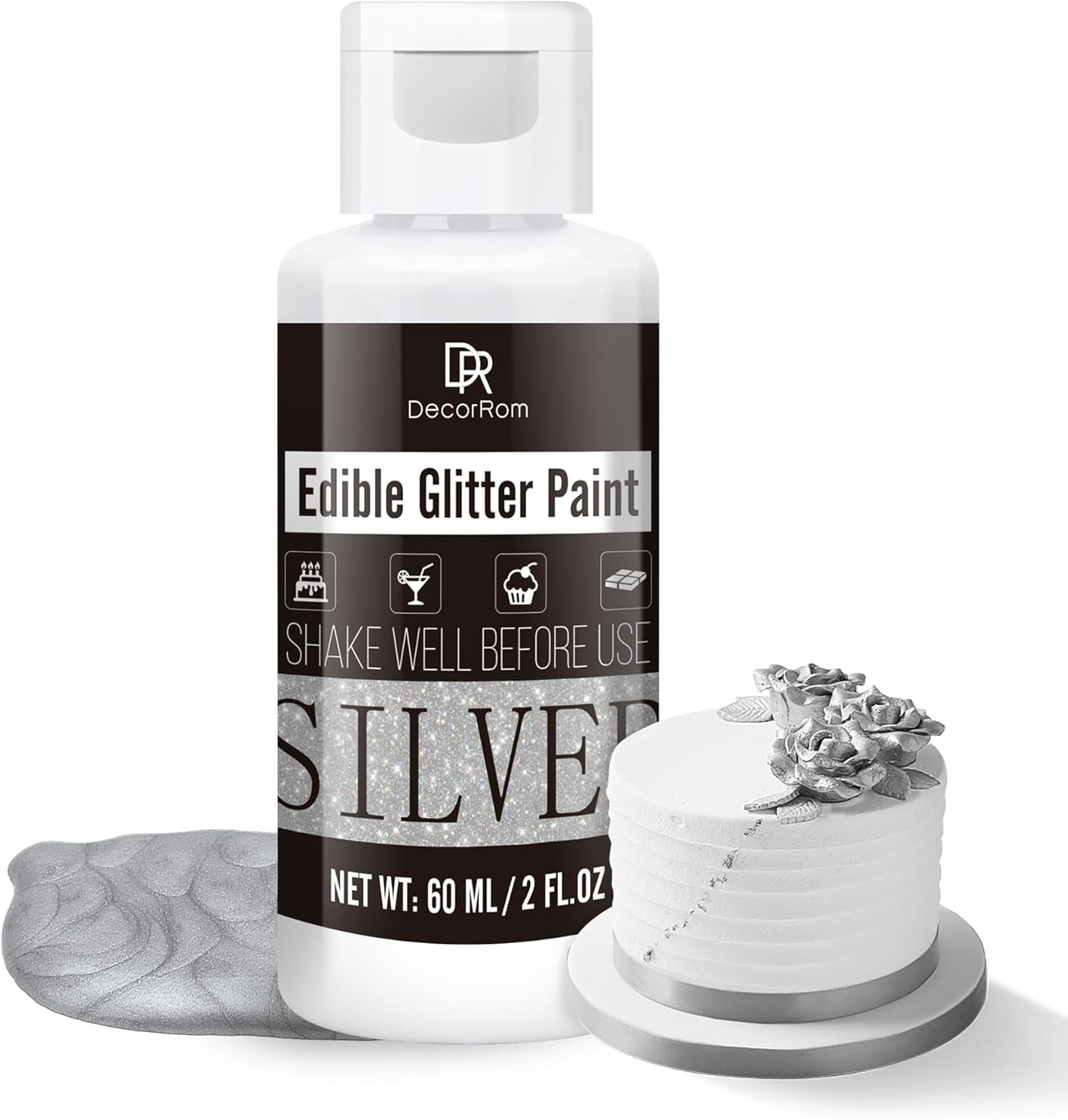 Paillettes liquides comestibles – 6 couleurs de colorant alimentaire à paillettes métalliques pour la décoration de gâteaux, la pâtisserie, les muffins – Poudre métallique à paillettes liquides comestibles pour biscuits, fondants, gâteaux