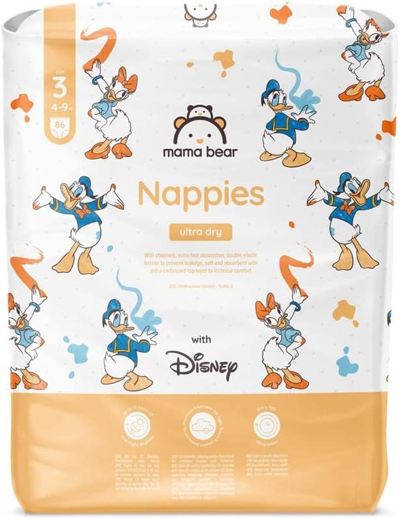 Marque Amazon : Mama Bear Disney Couches Ultra Dry, taille 3 (4-9 kg) – Boîte mensuelle, blanche, 172 pièces (2 paquets de 86)