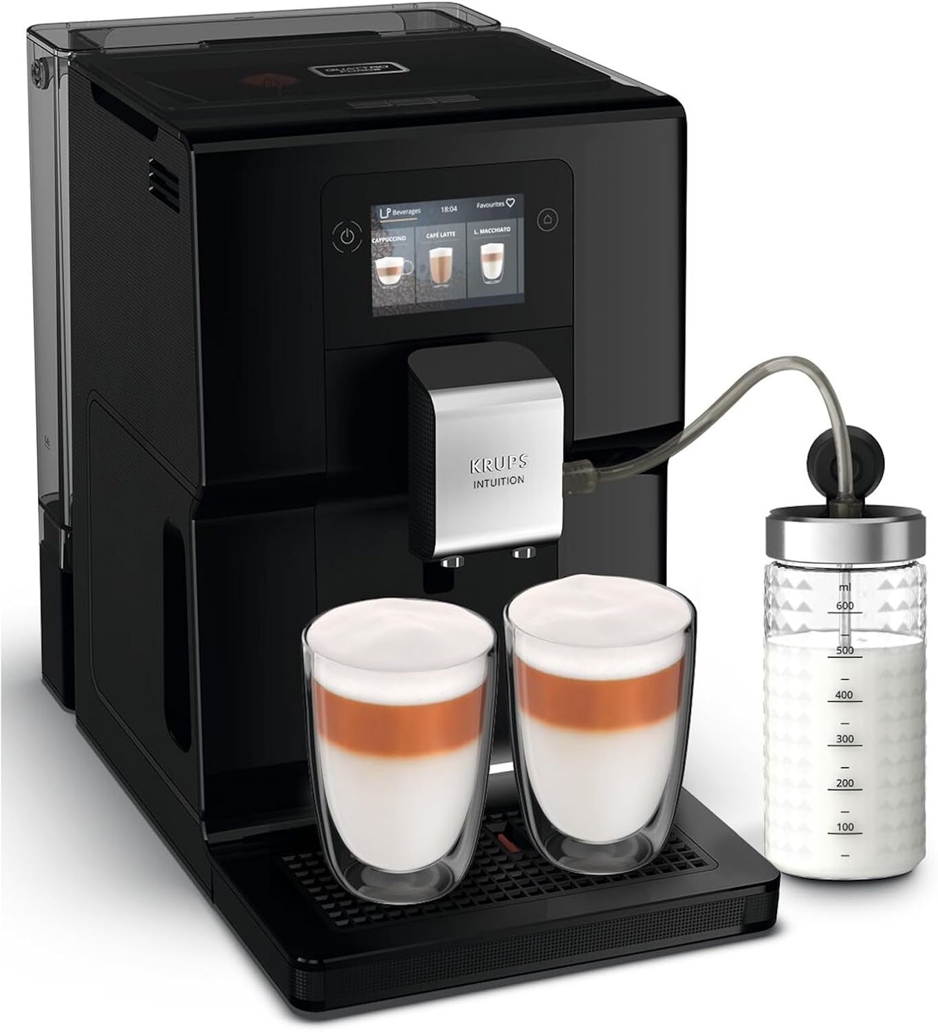 Machine à expresso entièrement automatique Krups Intuition Preference avec fonctionnement semblable à celui d'un smartphone, écran tactile couleur 3,5", technologie Smart Slide, système d'éclairage intuitif, 11 boissons, réservoir à lait, EA873810
