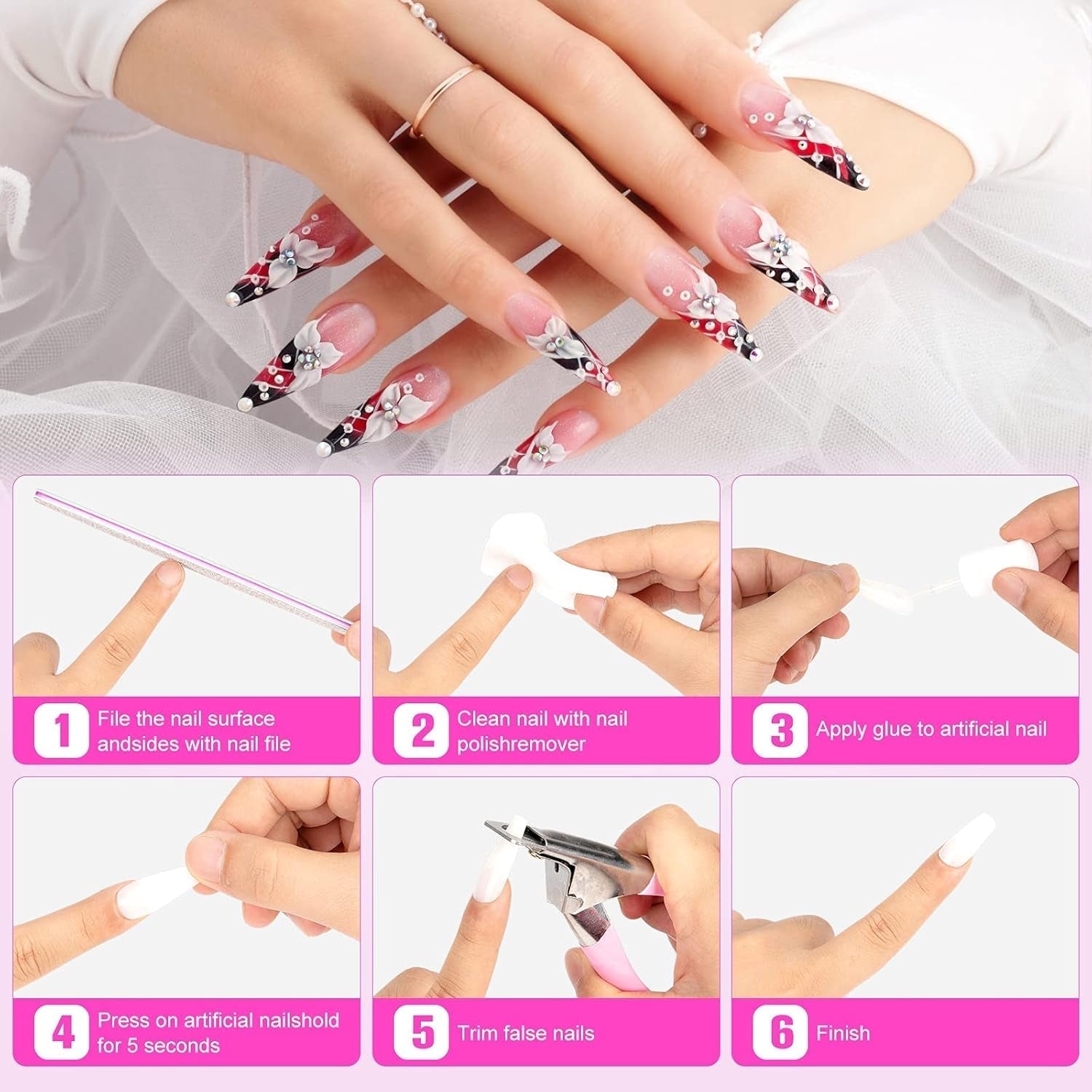 Colle pour pointes d'ongles, colle à ongles extra forte BOLASEN, colle à ongles craquelée 4 pièces, colle à ongles, colle à ongles artificielle extra forte, colle à ongles - 4 * 7 ml