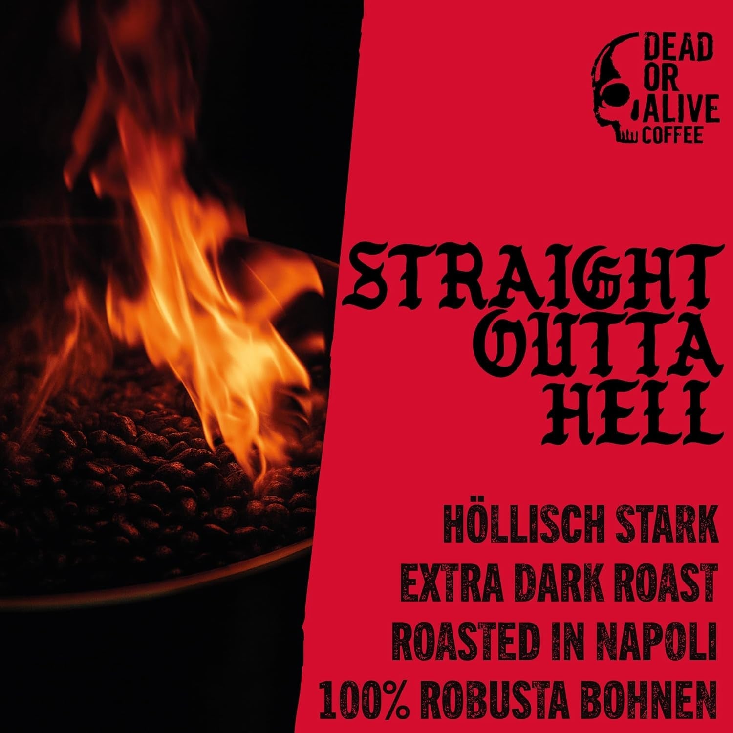 DEAD OR ALIVE DIAVOLO – Espresso Extra Noir – 100% Robusta – Extrêmement Fort – Faible Acidité – Crème Stable – Haricots Entiers 1kg – Torréfaction Naples