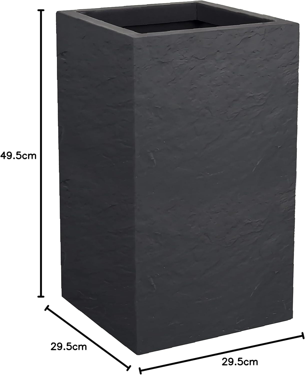 Jardinière Volcania Up, carrée, haute, 36 l, aspect pierre, simple paroi, réservoir d'eau, 29,5 x 29,5 x 49,5 cm, gris anthracite