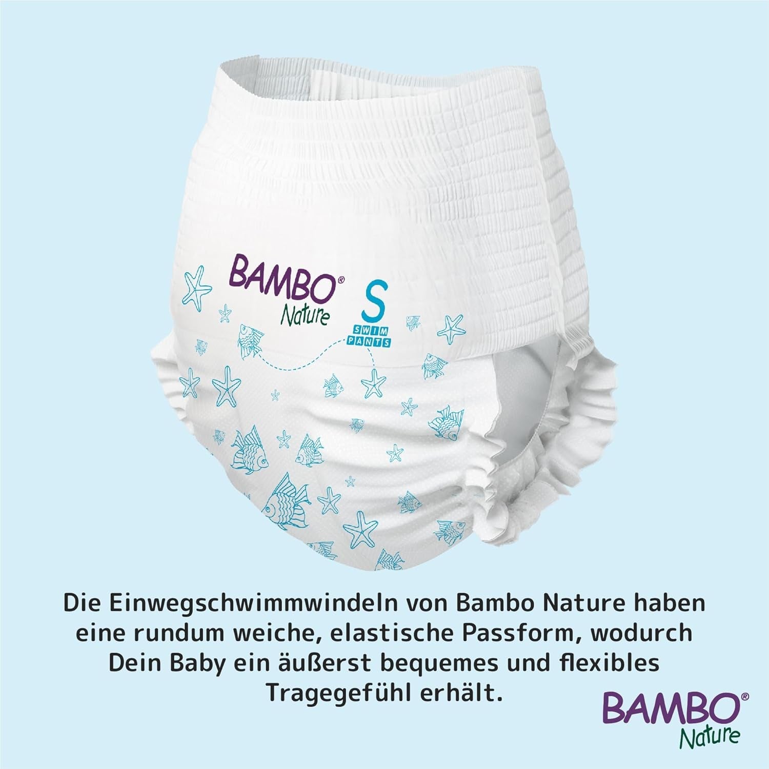 Couches de bain Bambo Nature Baby, taille S (7-12 kg), 12 couches | Couches de bain jetables Secure Fit | Confort imperméable pendant les jeux aquatiques