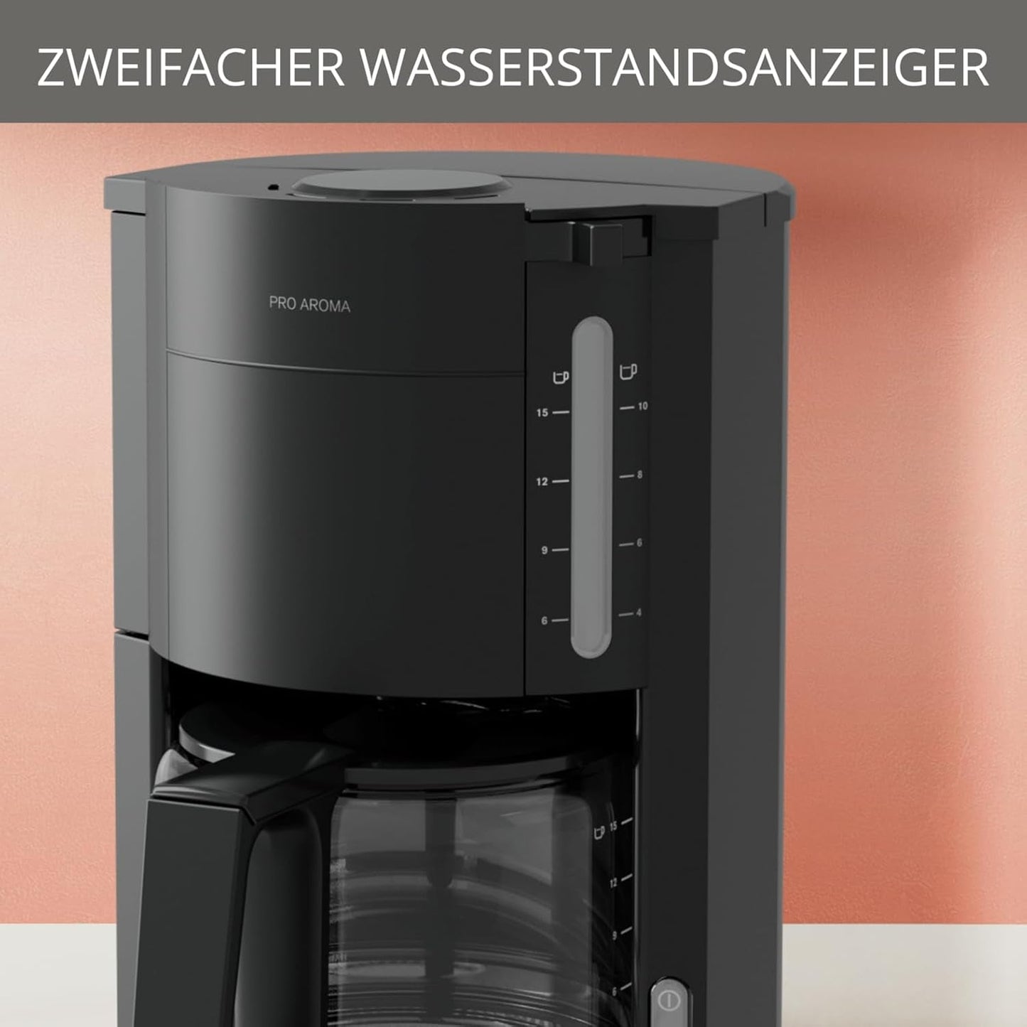 Krups F30908 ProAroma Machine à expresso avec filtre et carafe en verre, capacité 1,25 l, 10-15 tasses, 1050 W, noir